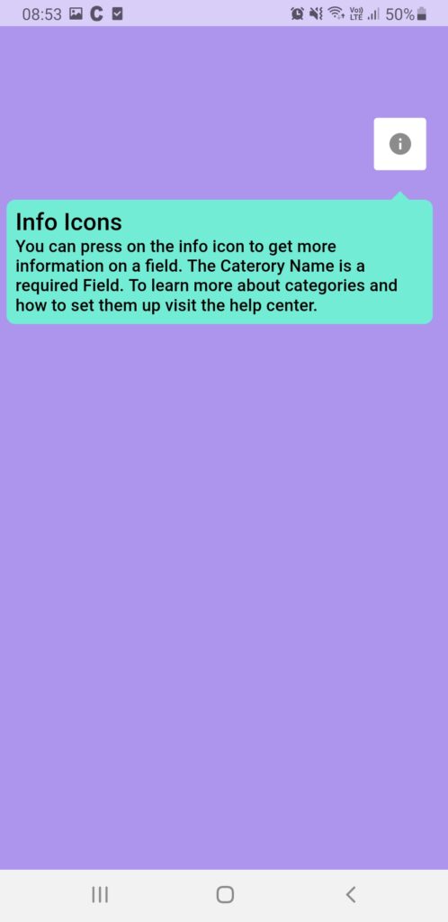 Info Icon, Long Press for info